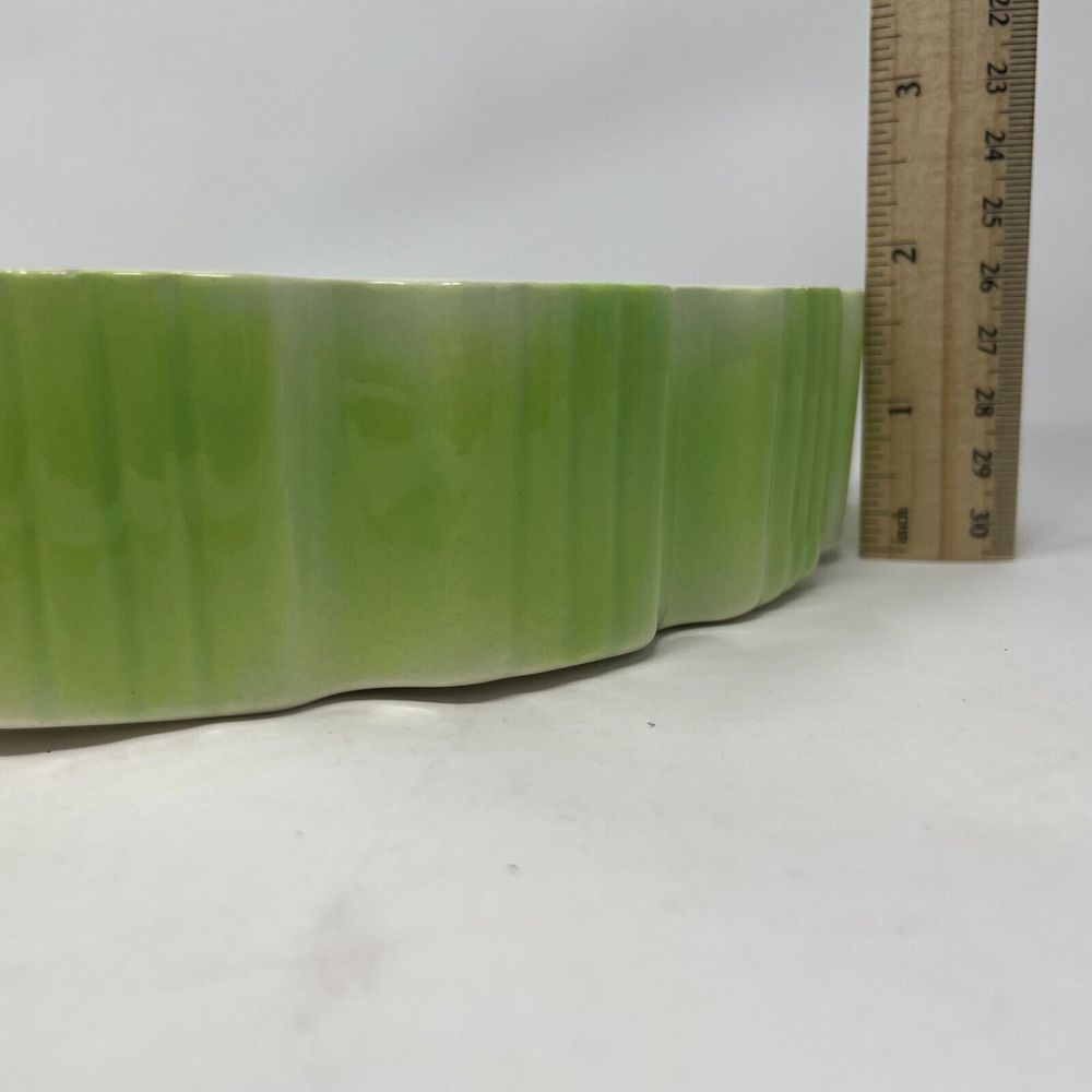 Vintage 1980 Ceramic Pie Plate Dish Green Scalloped Hummingbird Floral Design - Picture 11 of 11
